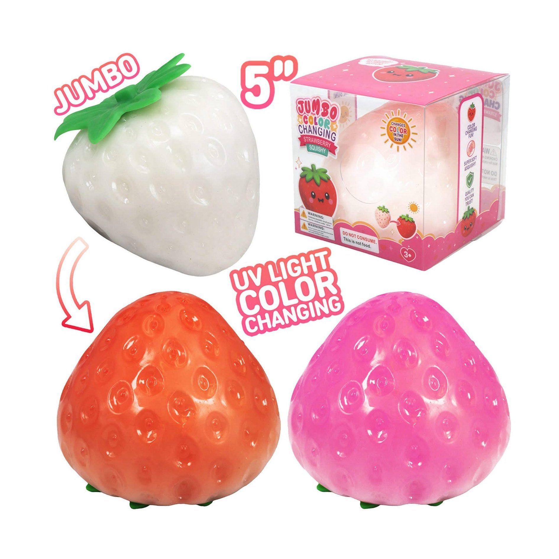 JUMBO Strawberry UV Light Changing Slime Filled Squishy